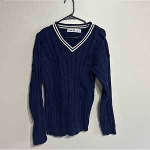 Vintage Cherokee Sweater Mens XL-Neck Long Sleeve Cable Knit Blue USA Grandpa